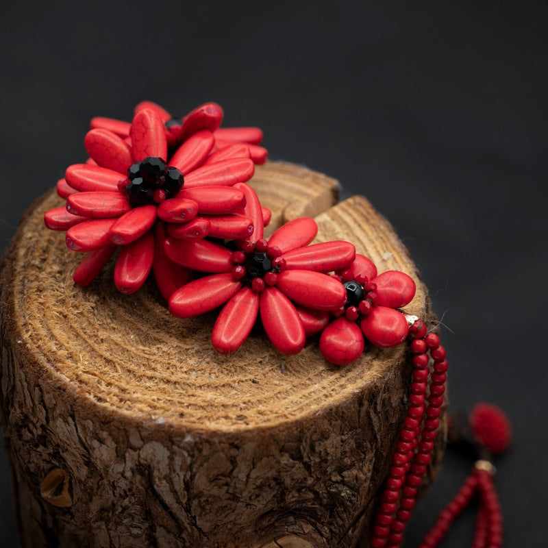 necklace Chinese style red auspicious flower necklace