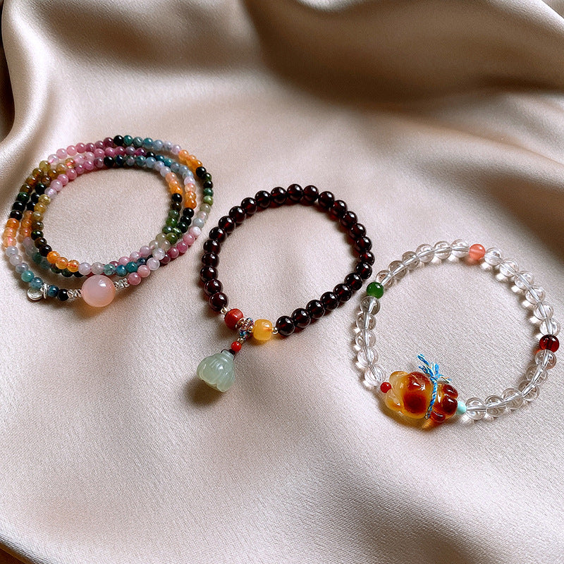 Bracelet Hetian Jade Lotus Garnet Bearwax Bear Elastic Bracelet