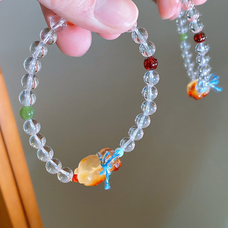 Bracelet Hetian Jade Lotus Garnet Bearwax Bear Elastic Bracelet