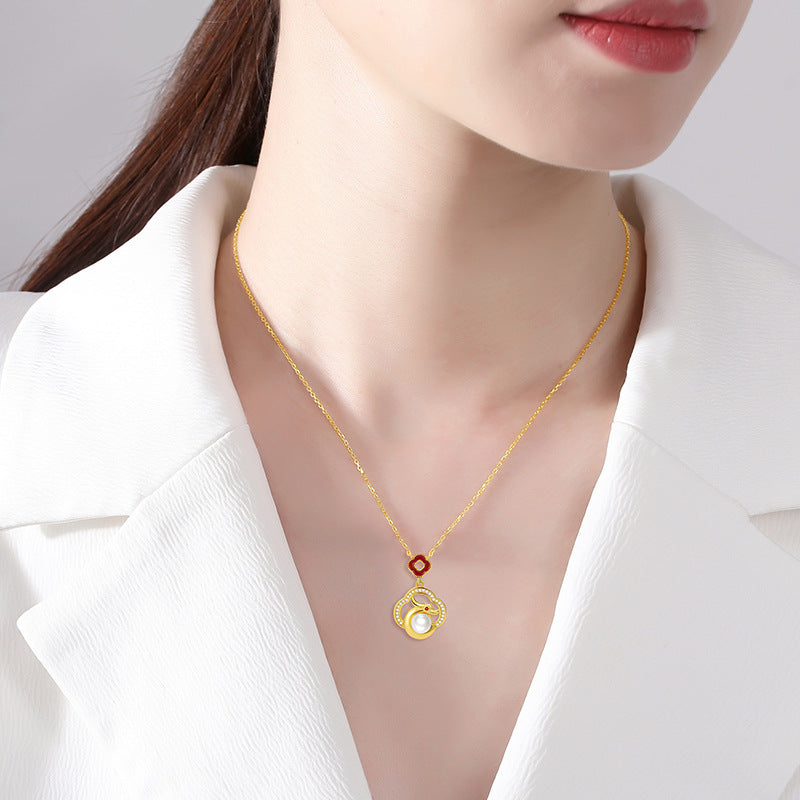 Pearl necklace S925 silver symbolism: Good luck, auspicious dragon, collarbone chain, hot selling accessory