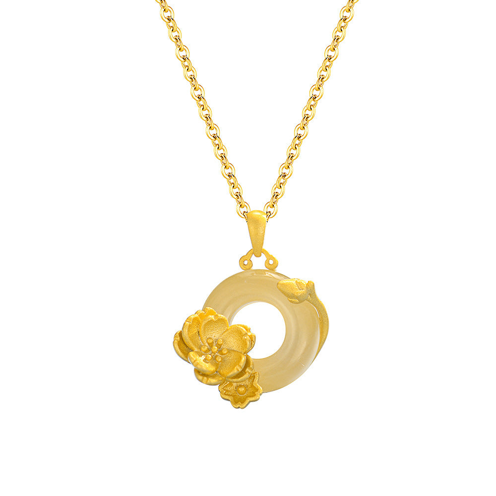 S925 sterling silver twelve flower god necklace, white jade marrow safety buckle pendant, versatile collarbone chain要