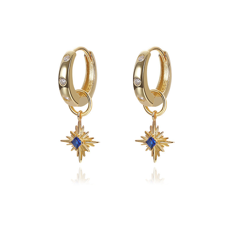 Yuanfan 925 sterling silver fashionable retro sapphire earrings ins European and American star zircon earrings fashion accessories