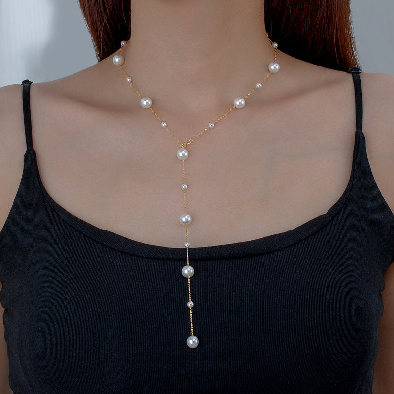 925 silver starry sky pearl necklace sweater chain versatile temperament light luxury collarbone chain