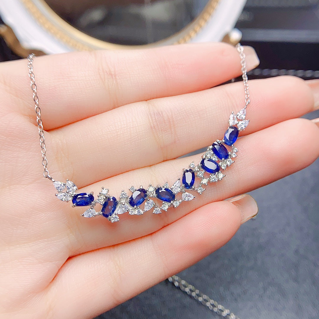 Hot selling natural sapphire necklace S925 silver inlaid main stone 3 * 5 in Europe and America