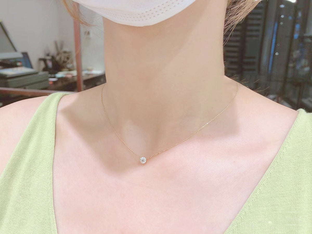 Agete simple round claw free diamond necklace 925 sterling silver gold-plated 10/20/30 layered collarbone chain