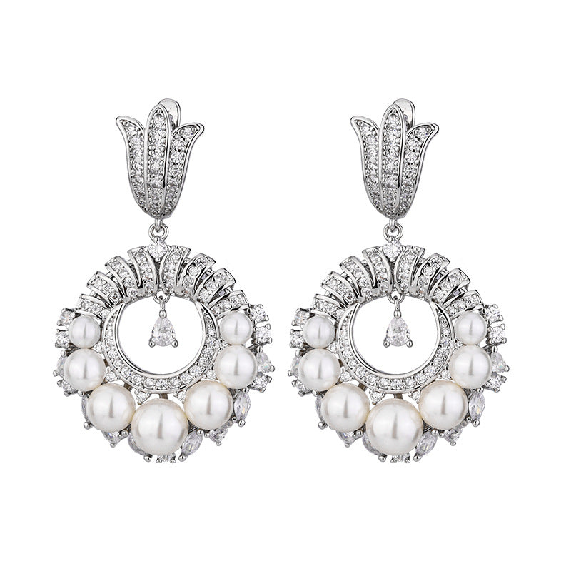 earrings Vintage full diamond pearl earrings