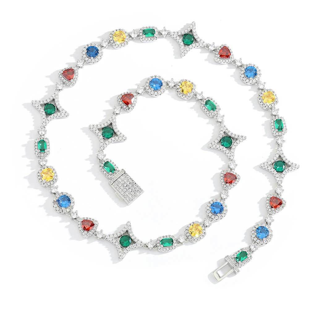 Popular hip-hop colorful gem necklace for women jewelry collarbone chain