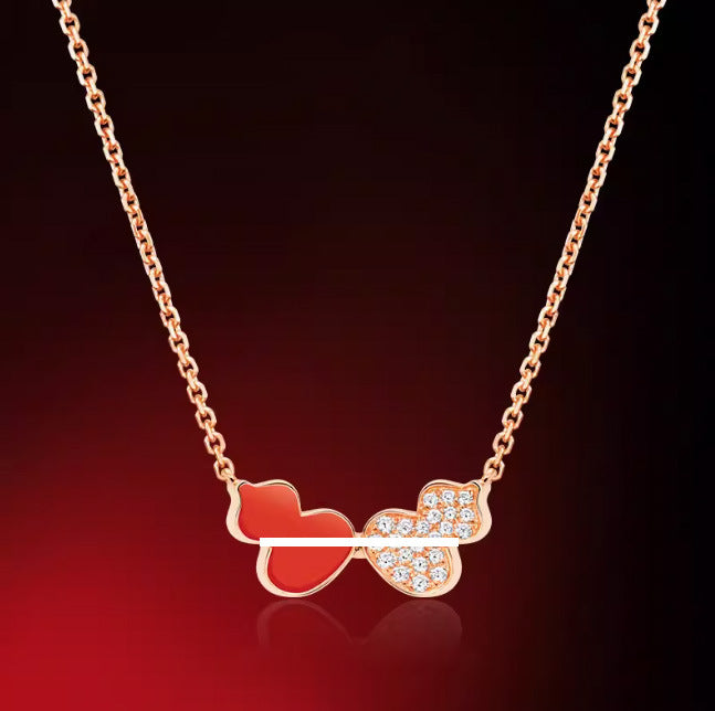 New Hulu Necklace Women's Red Agate White Beimu 925 Silver Ferry 18k Rose Gold Diamond Pendant Flat Ankle chain
