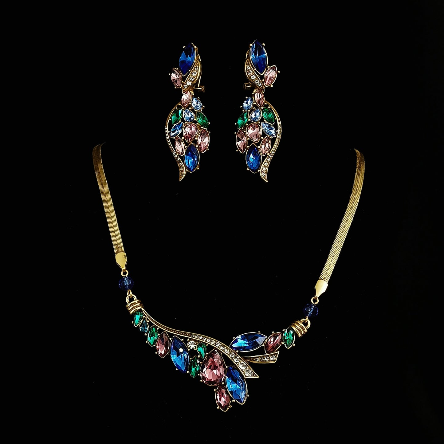 Vintage zirconia cicada wing earrings necklace with medieval style, European and American style jewelry set