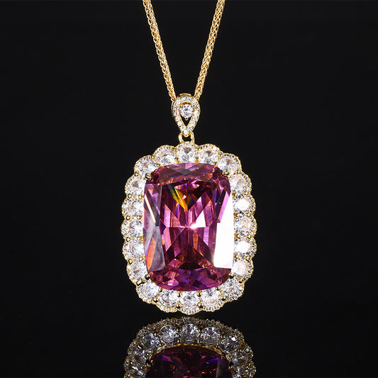 2024 New Jewelry Copper Bottom Gold Plated European and American Simulated Color Treasure Pendant Necklace