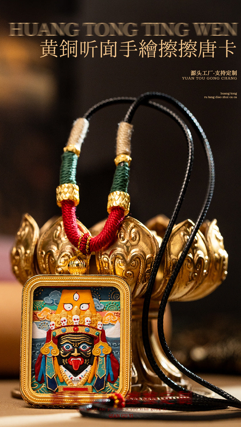 Green Tara Zakhilam Fifth Master's Past and Present Lives Necklace Hand drawn Tangka Brass Necklace