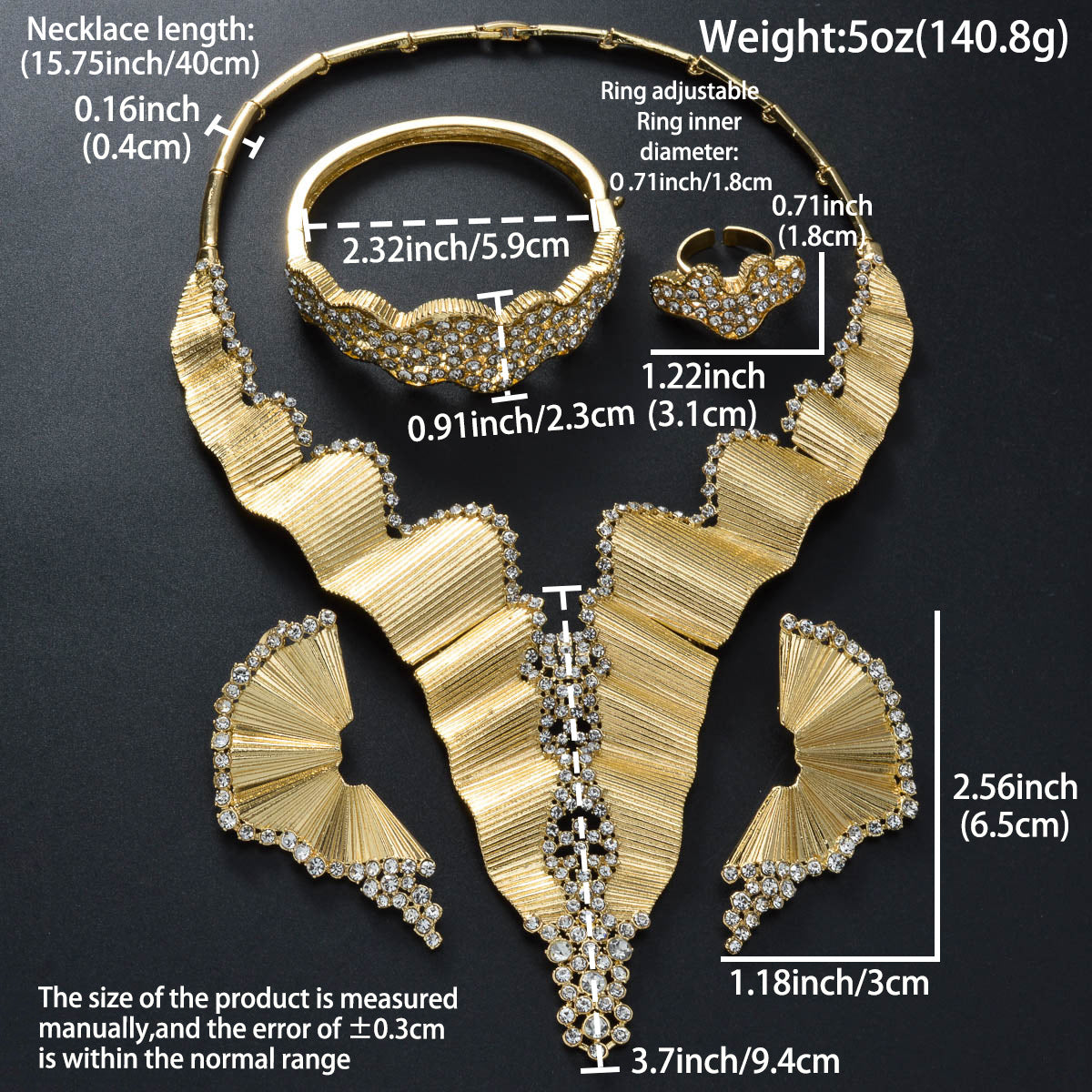 Dubai 18K Gold Plated Middle Eastern Fashion Necklace+Bracelet+Earrings+Ring Set