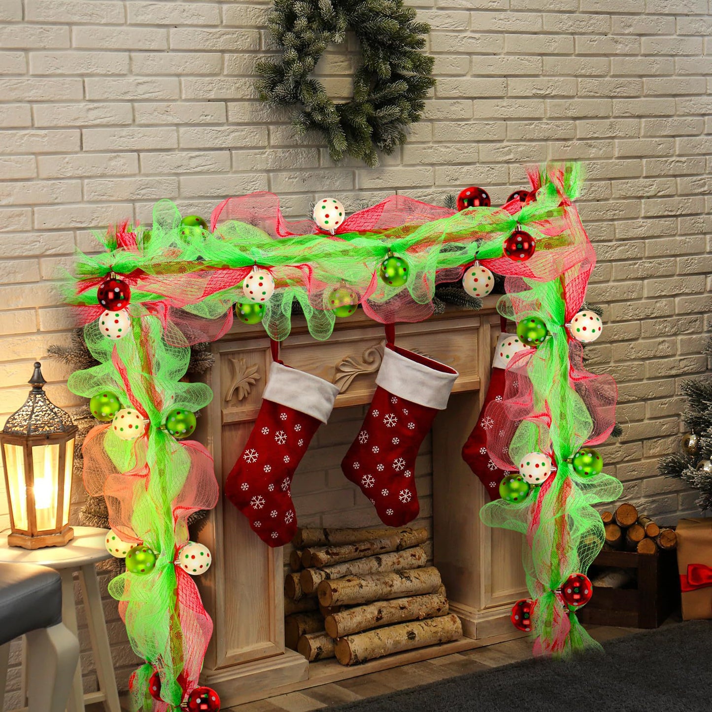 Amazon popular mesh rattan 274CM gold red green ribbon bead string Christmas decoration Christmas rattan