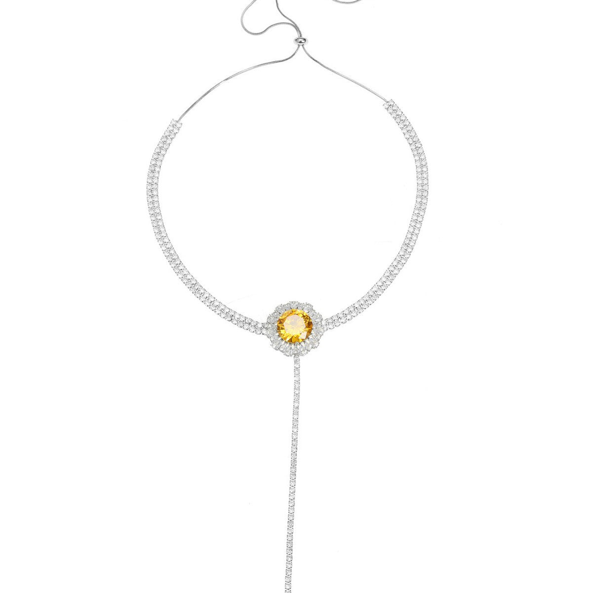 Tassels versatile and fashionable yellow zircon pulling adjustable necklace