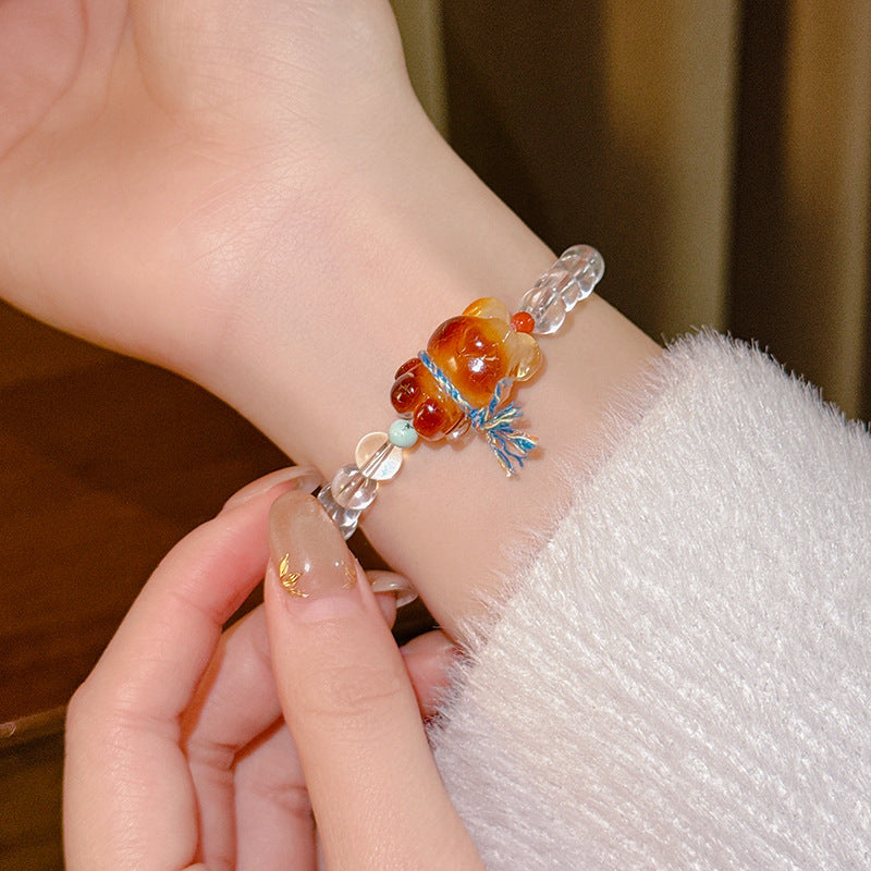Bracelet Hetian Jade Lotus Garnet Bearwax Bear Elastic Bracelet