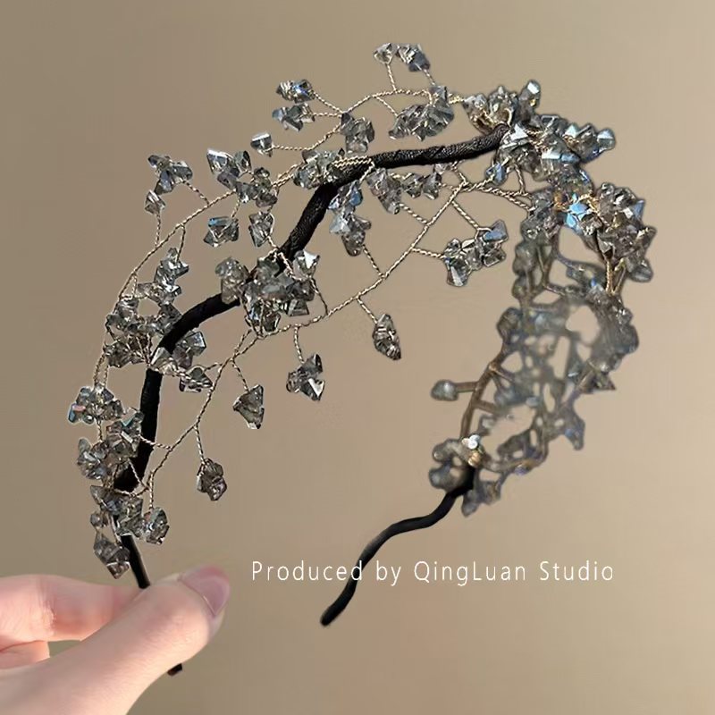 Korean Sweet Green Crystal Hair Bracelet Exquisite Weaving Beaded Hair Accessories