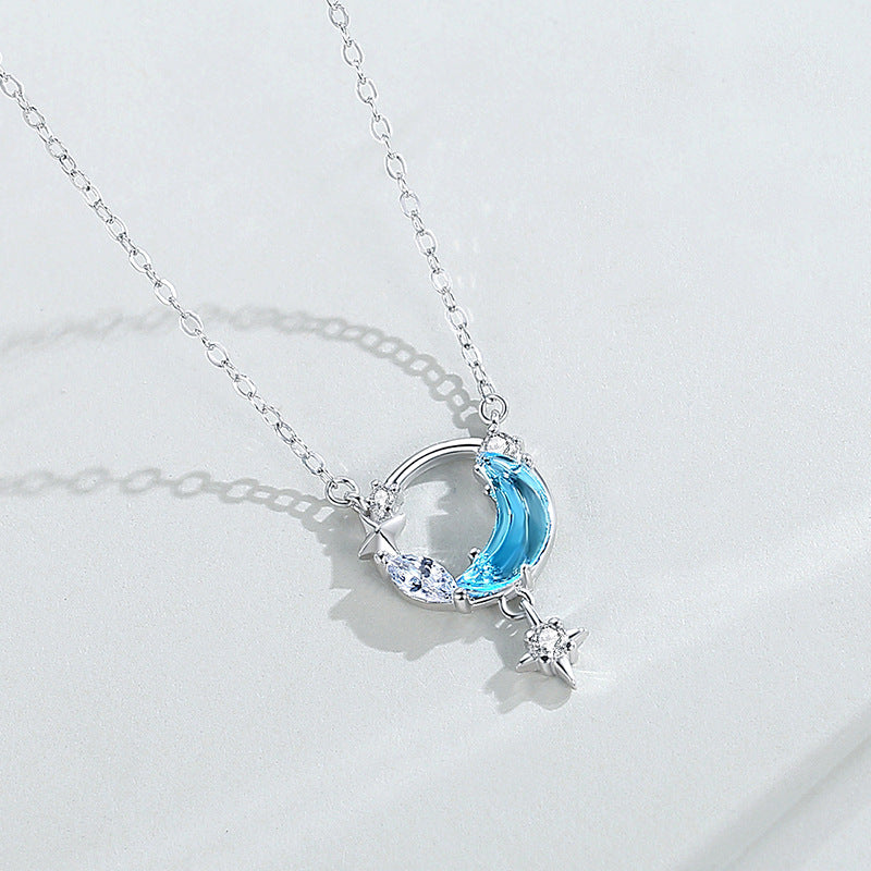 925 sterling silver star and moon necklace, women's Korean version pendant, niche design, light luxury collarbone chain