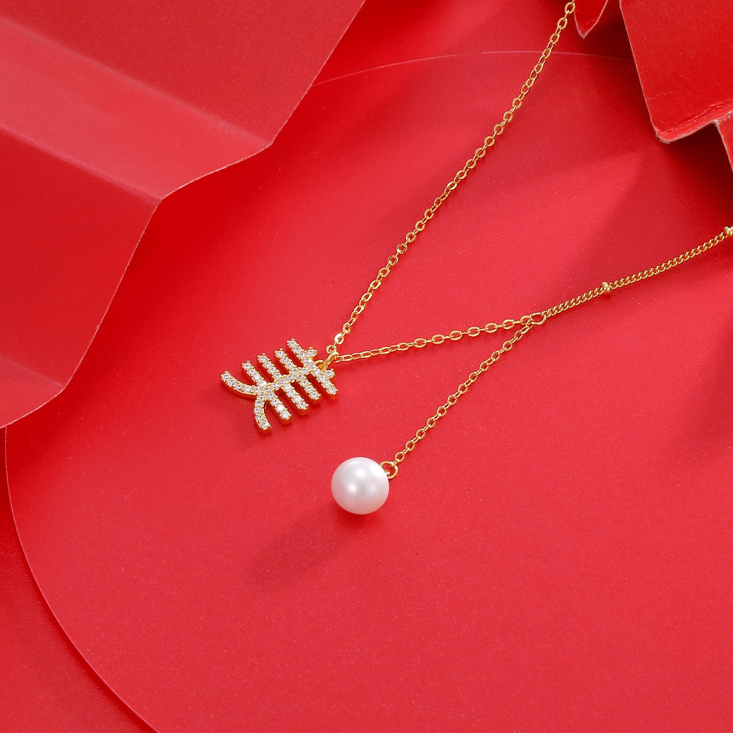 S925 silver "beauty" necklace, silver gold-plated natural pearl tassel pendant, collarbone chain