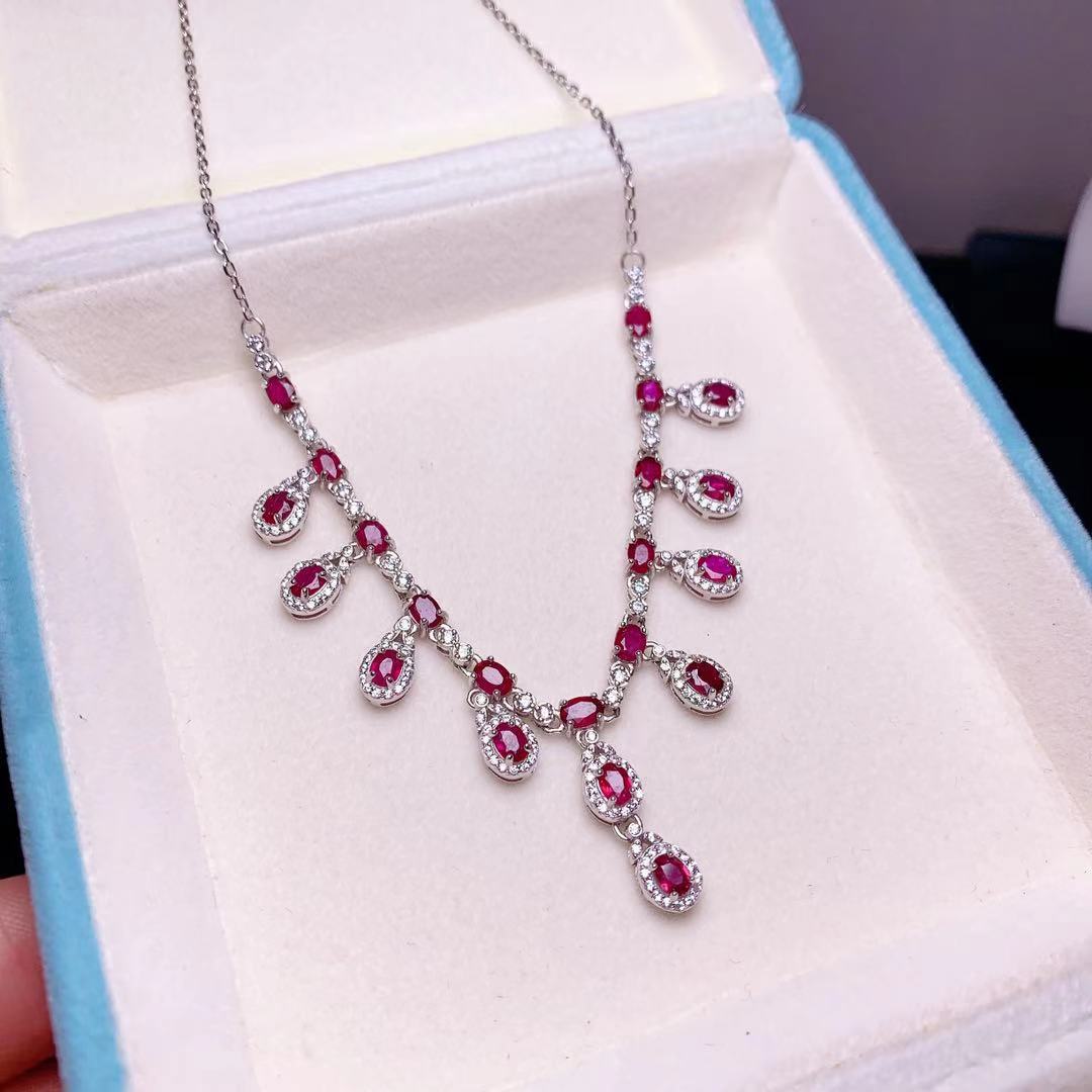 Natural Pigeon Blood Ruby Set Full Body 925 Silver Inlaid Charm Color Gemstone Jewelry