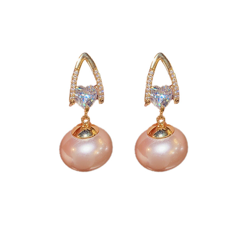 Exquisite pearl heart-shaped zircon earrings s925 silver needle fashionable temperament jewelry, internet famous earrings