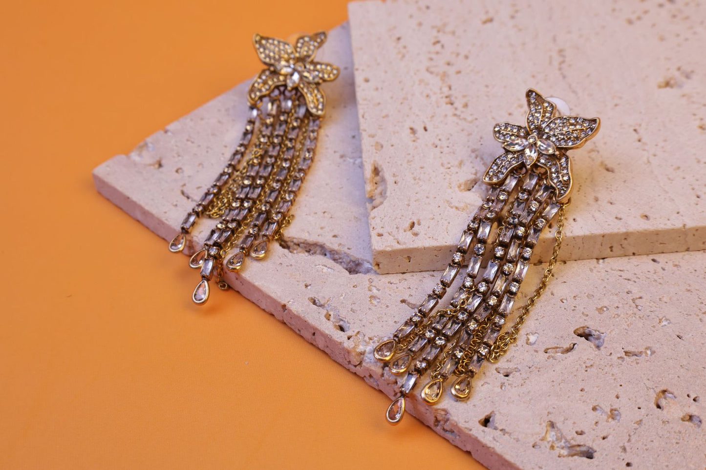 European and American exaggerated full diamond flower earrings, mid-century light luxury, vintage earrings, crystal star tassel earrings