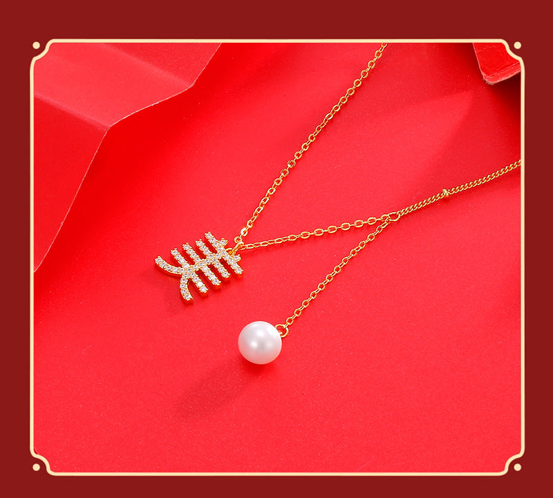 S925 silver "beauty" necklace, silver gold-plated natural pearl tassel pendant, collarbone chain