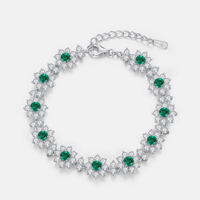 S925 pure silver full diamond cultivated emerald versatile women's bracelet trendy and versatile