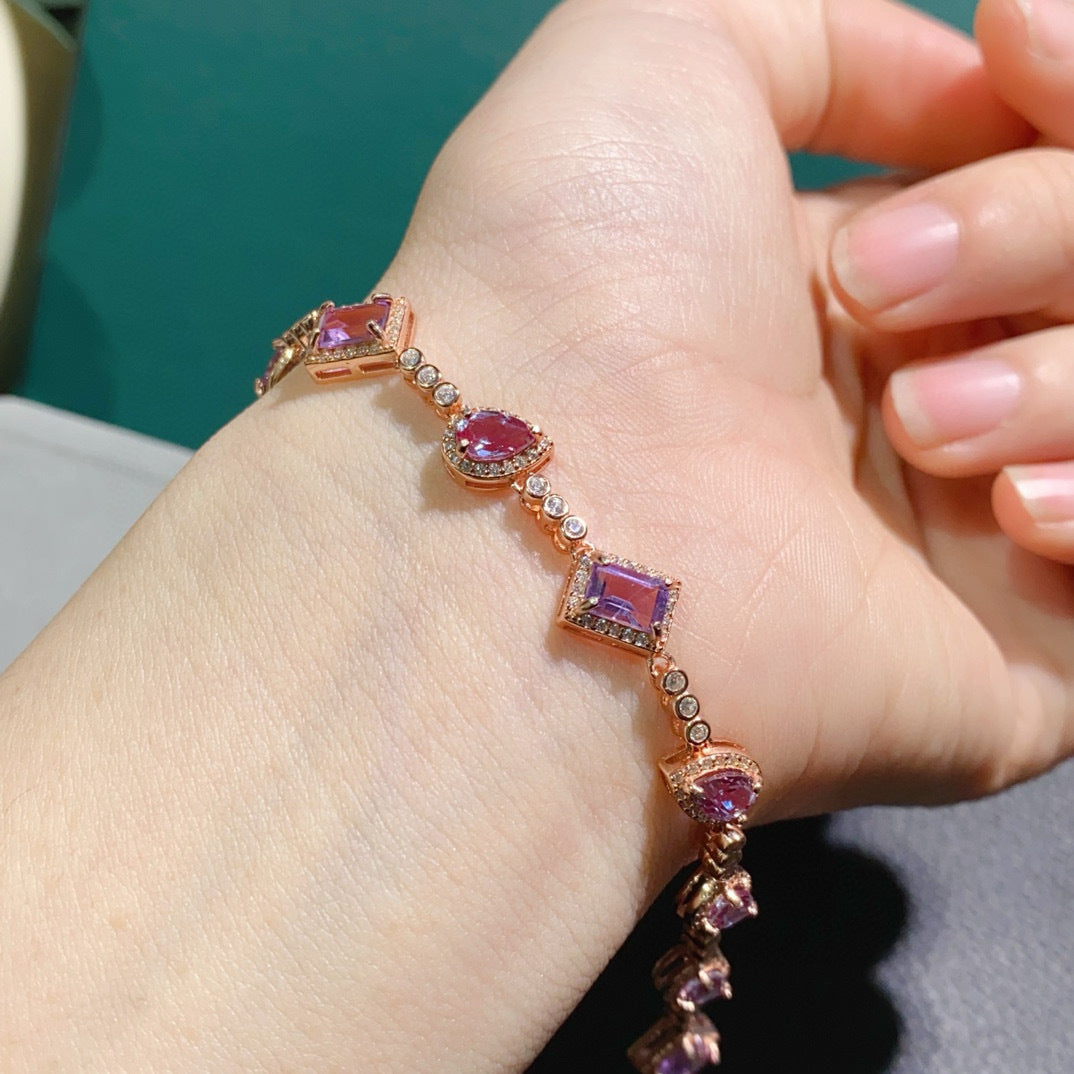 Bracelet set with multiple gemstones s925 pure silver set with color changing stones