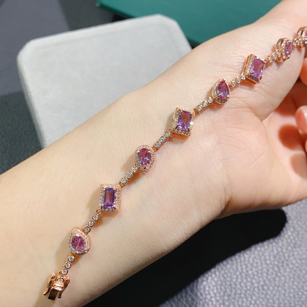 Bracelet set with multiple gemstones s925 pure silver set with color changing stones