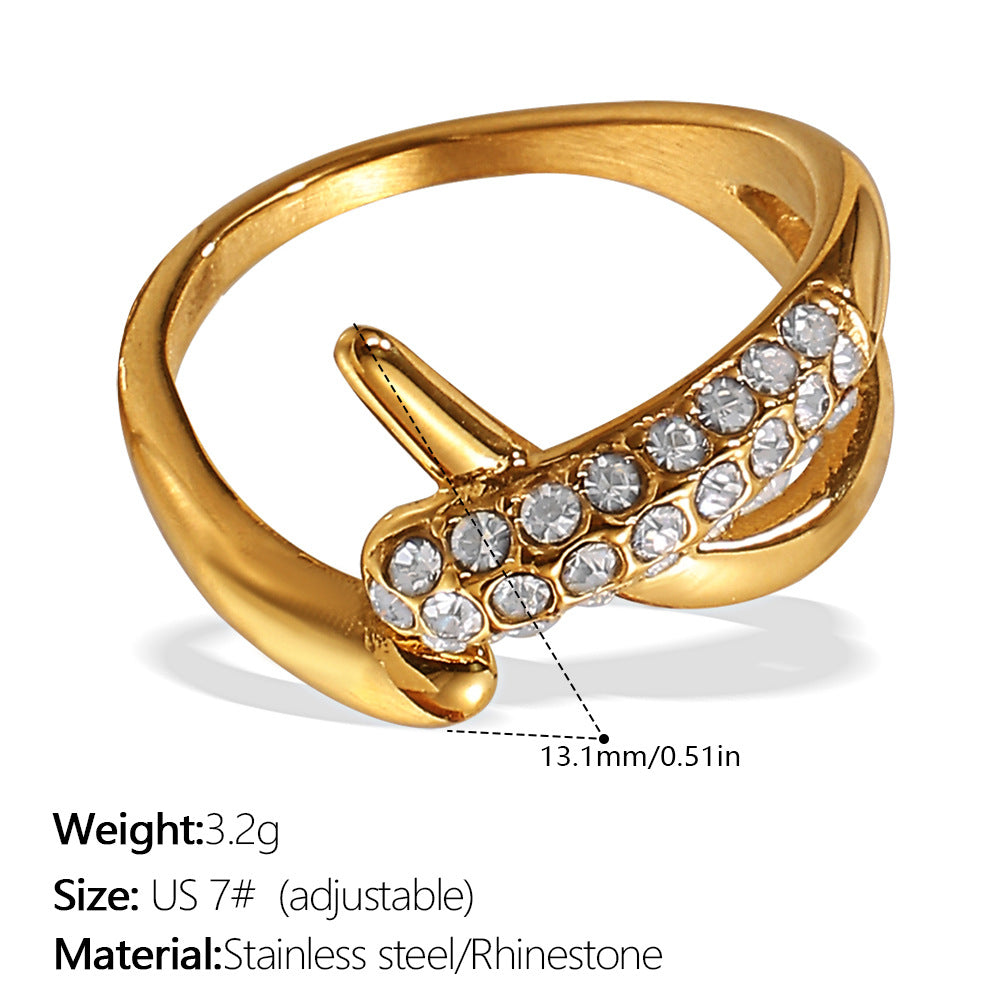 European and American Instagram influencer's multi-layer ring plated with 18K gold and inlaid with rhinestones, the ring will not fade