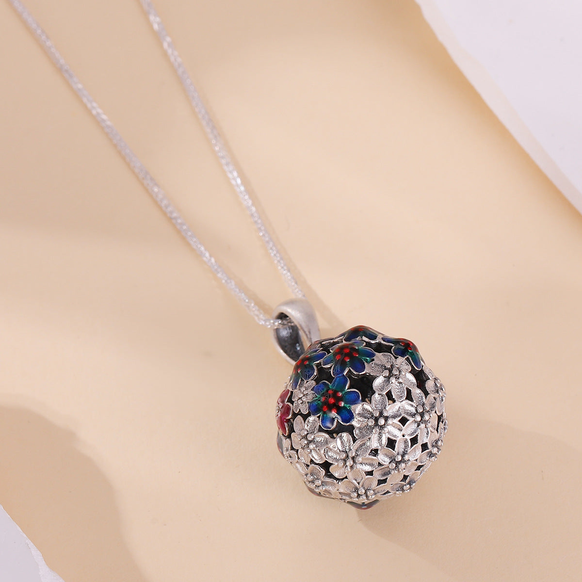 necklace Chinese style palace Tibetan pendant burnt blue old retro