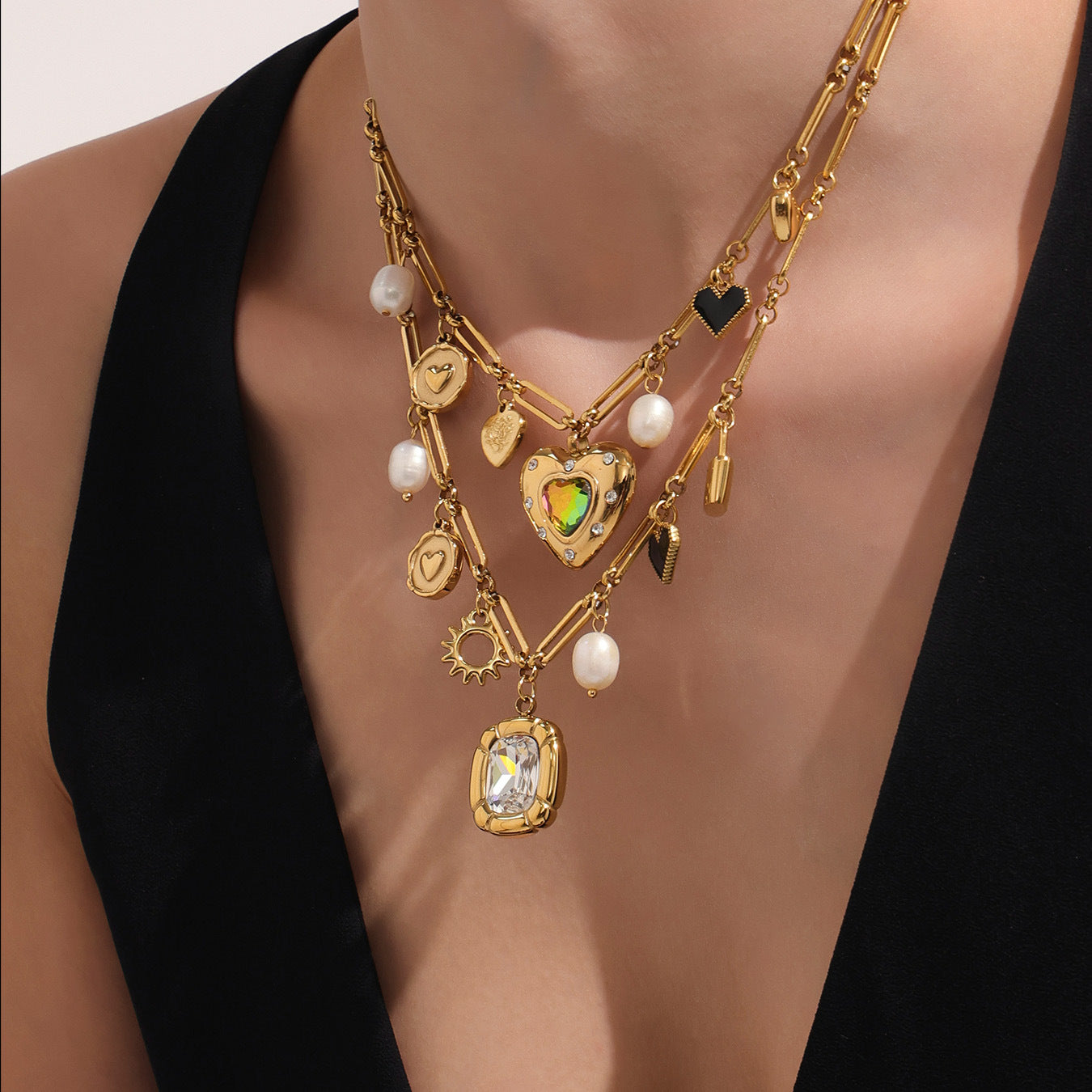 Love Block Zircon DIY Multi accessory Necklace Fashion Personality Freshwater Pearl 18k Real Gold Jewelry