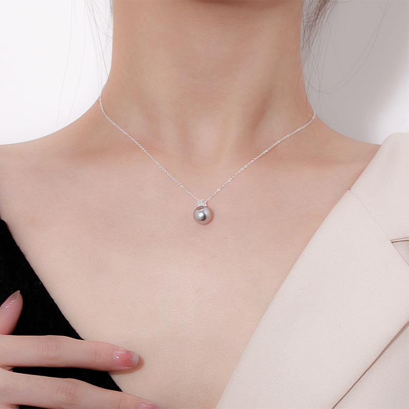 S999 Shijia pearl necklace niche design necklace single pearl collarbone chain silver chain jewelry