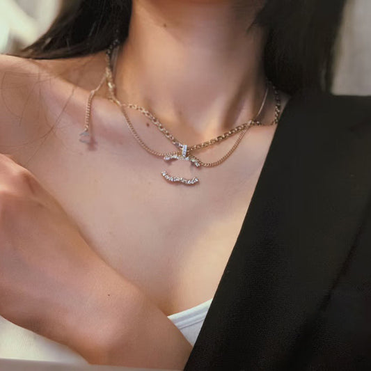2025 New Vintage Classic Letter Necklace Double Layer Diamond Set Neck Chain