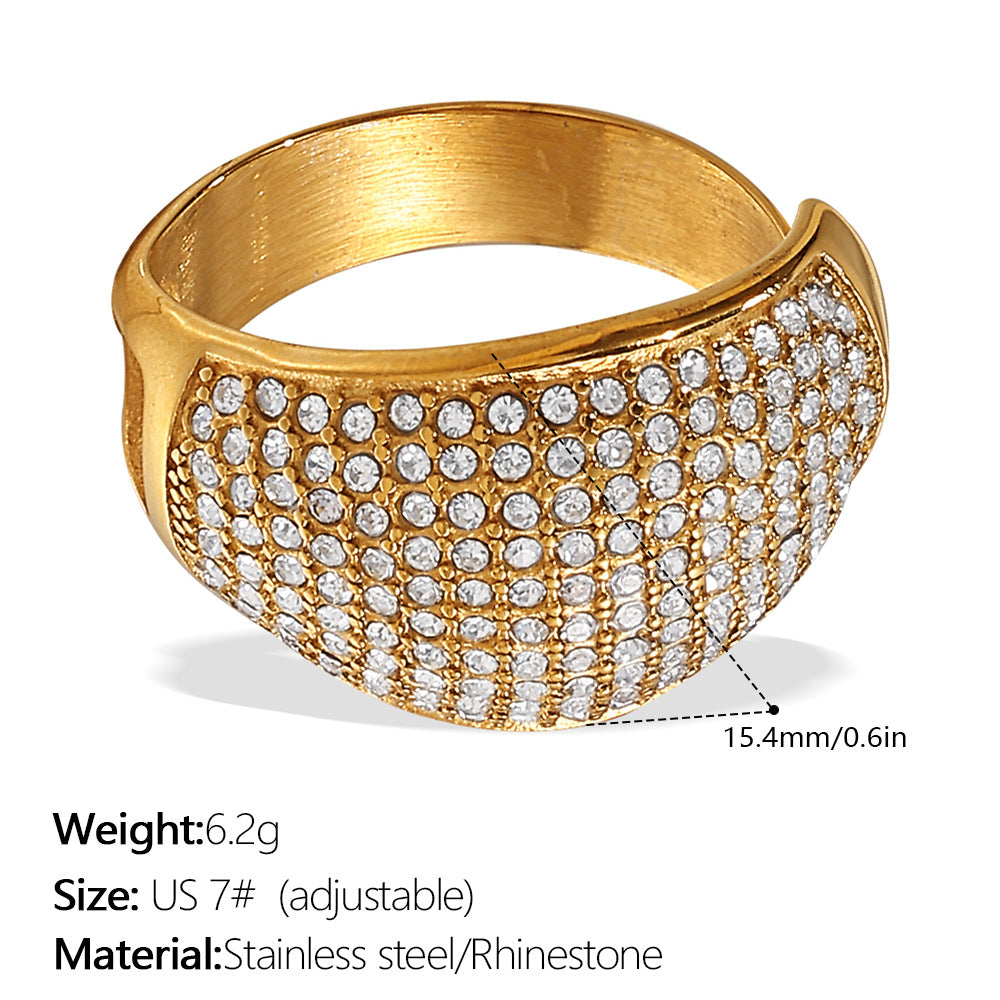 European and American Instagram influencer's multi-layer ring plated with 18K gold and inlaid with rhinestones, the ring will not fade