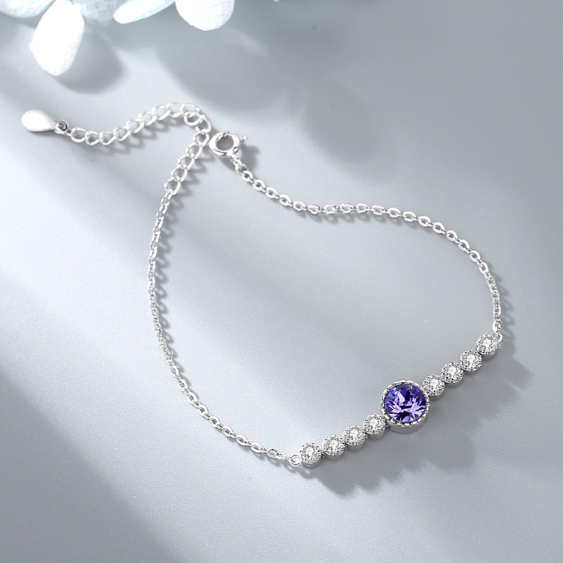 Ocean Heart Crystal Bracelet for Women S925 Pure Silver High End Jewelry, Niche Fashion Light Luxury Bracelet