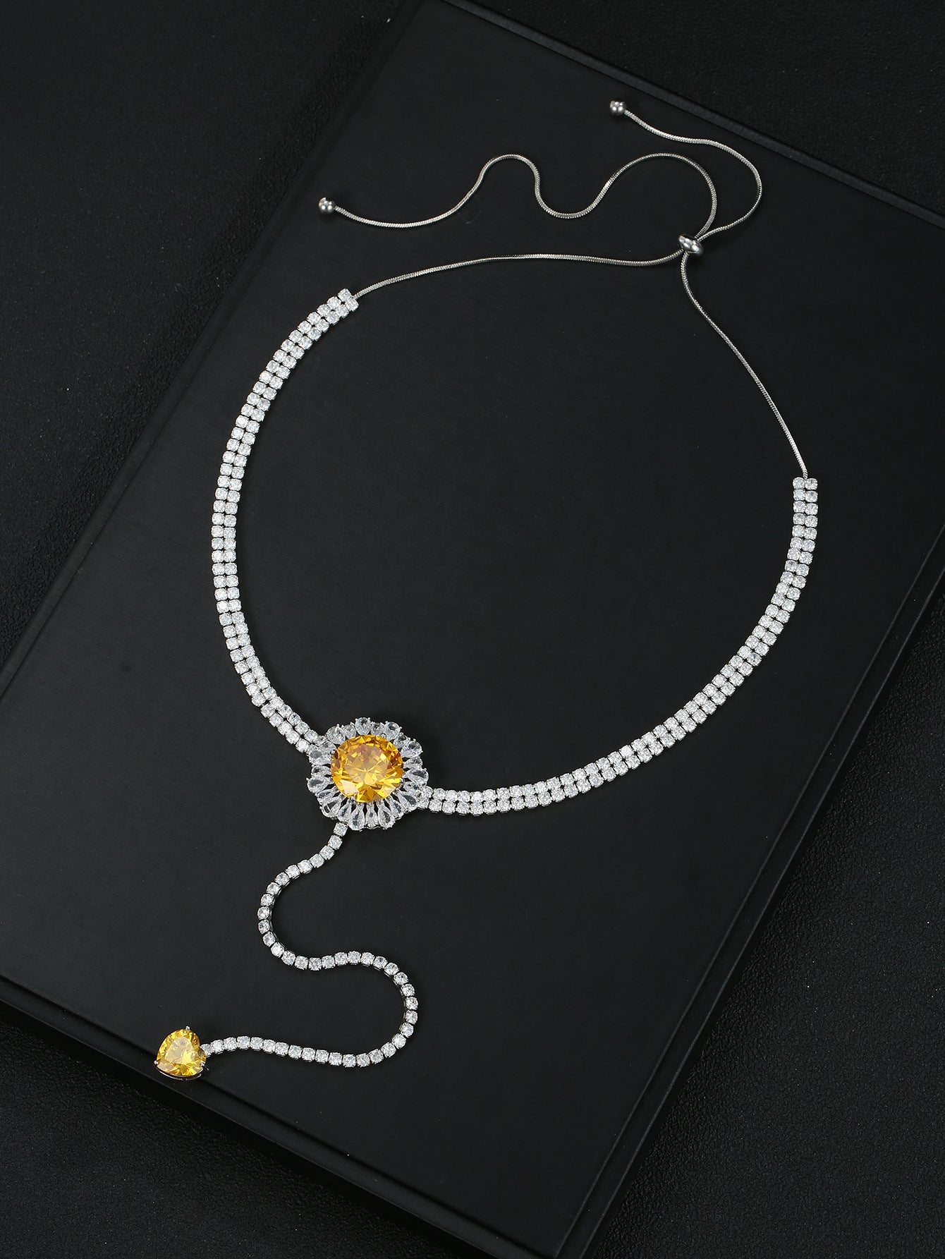 Tassels versatile and fashionable yellow zircon pulling adjustable necklace