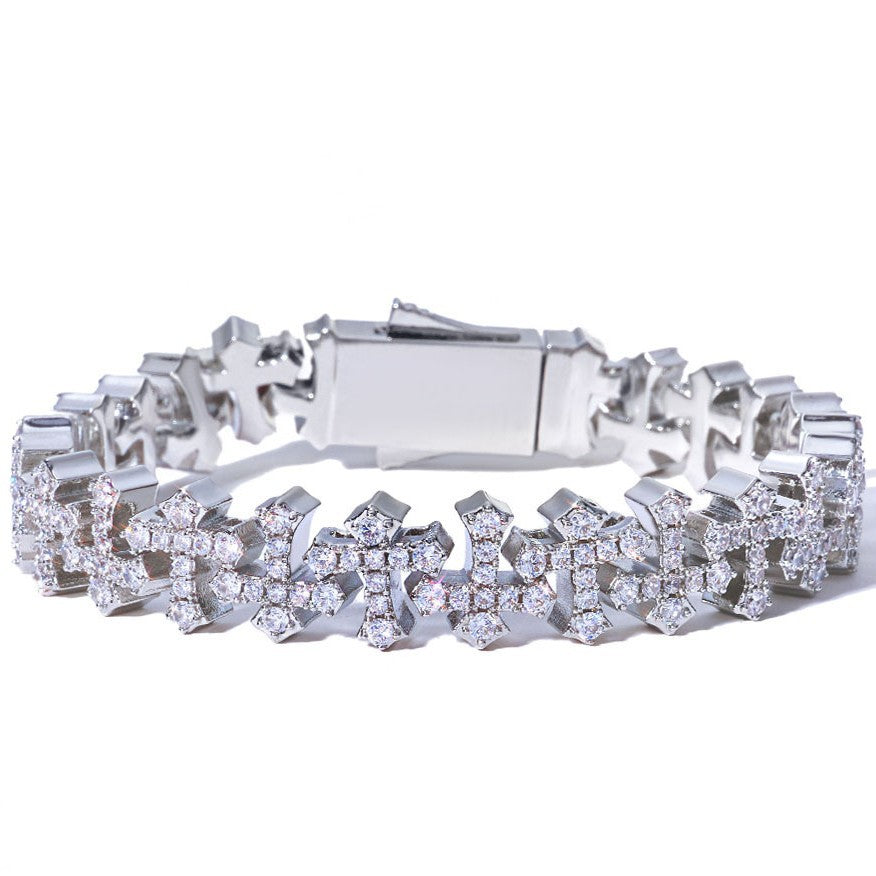 Hip hop cross zircon bracelet, personalized and simple snowflake chain