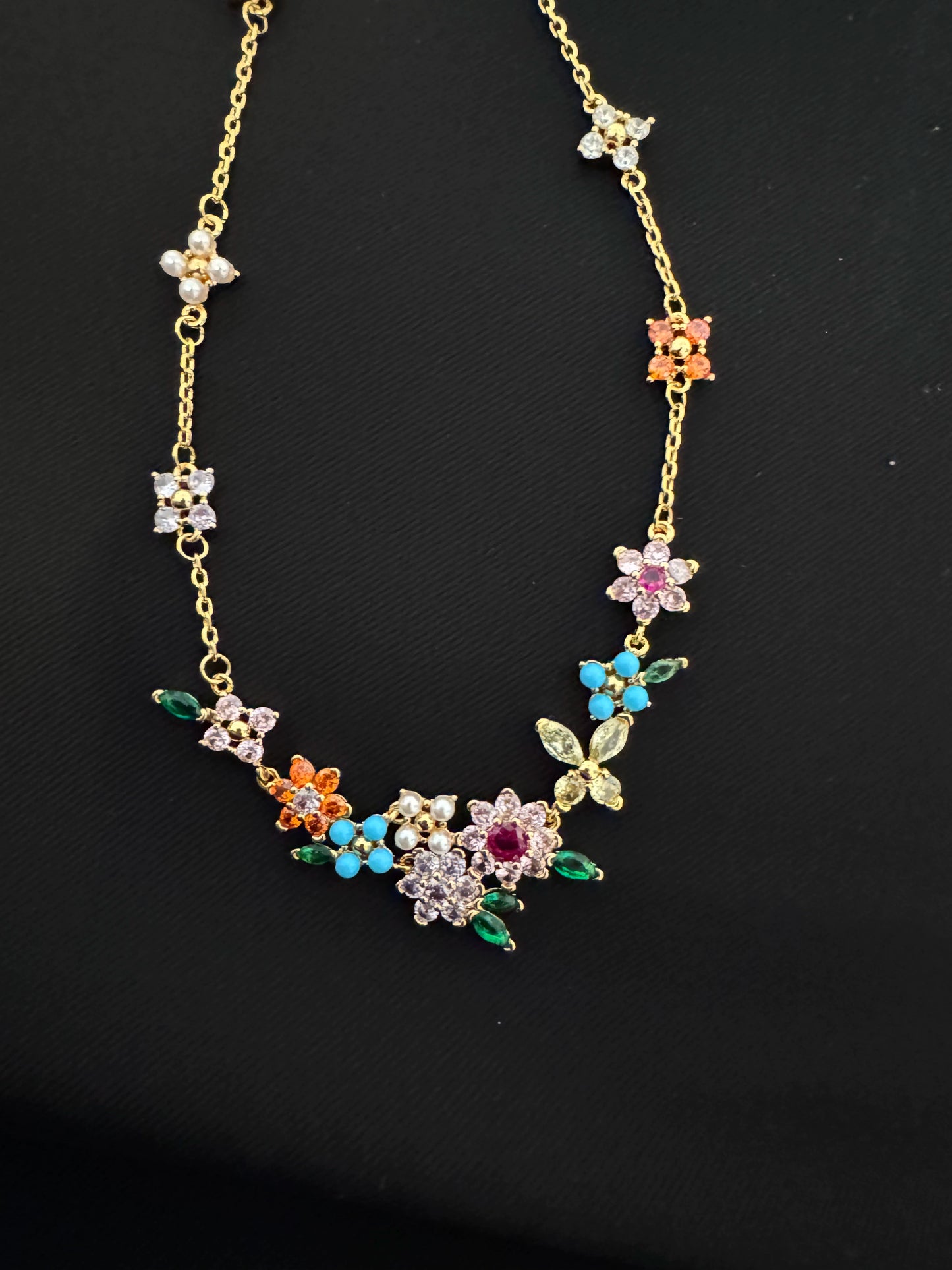 KS New Flower Colorful Jewelry Set Copper Plated 24K Necklace Bracelet Earrings