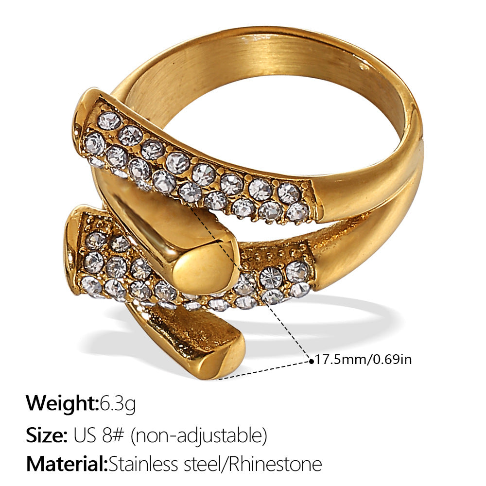 European and American Instagram influencer's multi-layer ring plated with 18K gold and inlaid with rhinestones, the ring will not fade