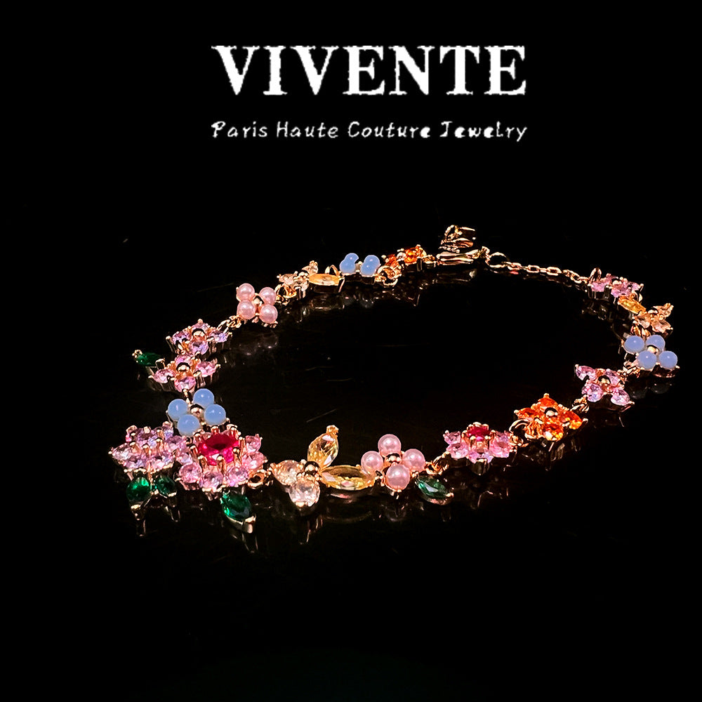 KS New Flower Colorful Jewelry Set Copper Plated 24K Necklace Bracelet Earrings