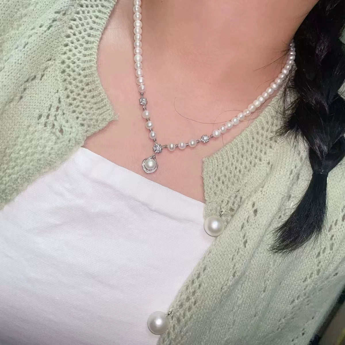 Natural freshwater pearl S925 silver necklace does not fade, new Chinese style light luxury high-end decorative accessory