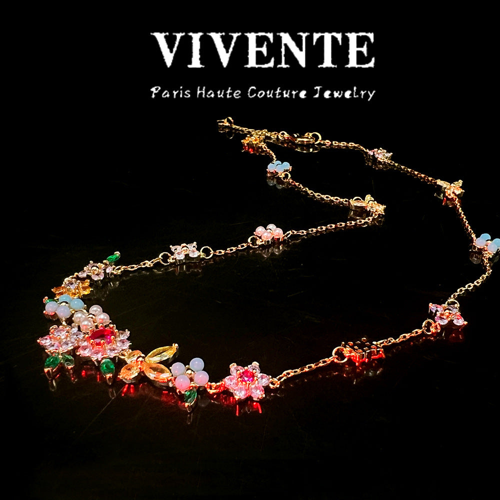 KS New Flower Colorful Jewelry Set Copper Plated 24K Necklace Bracelet Earrings