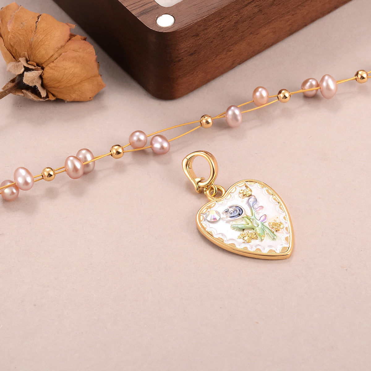 Stars and natural pearls love oil painting necklace