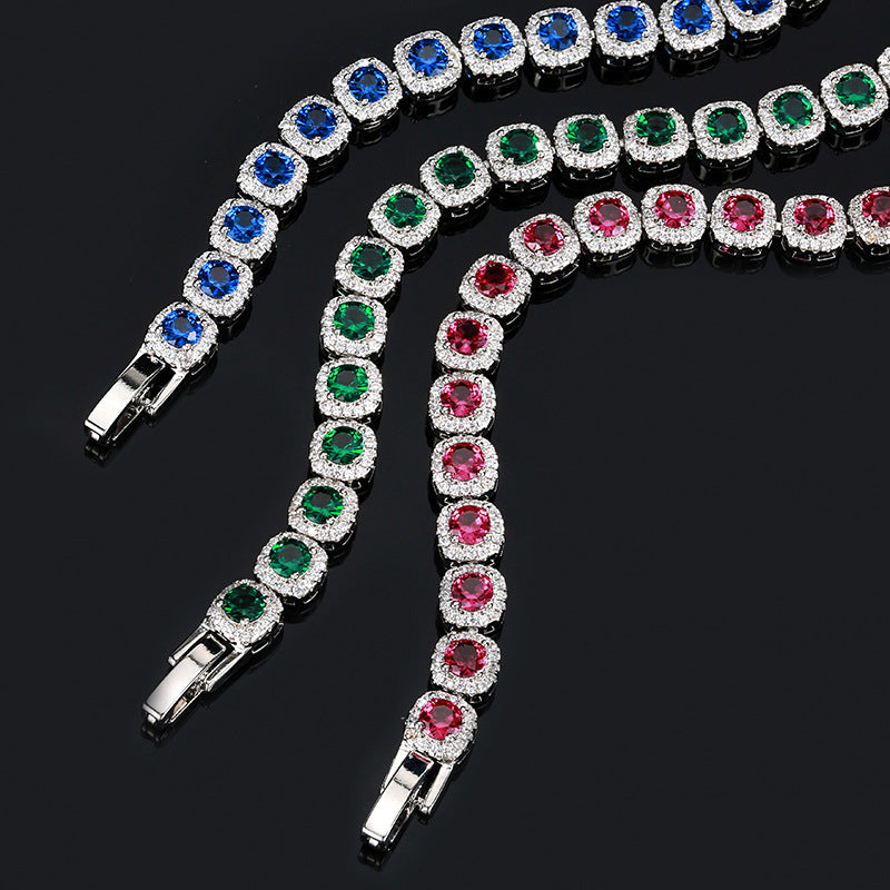 Jewelry European and American Retro Simulation Corundum Full Diamond Bracelet Handmade Main Stone 4mm