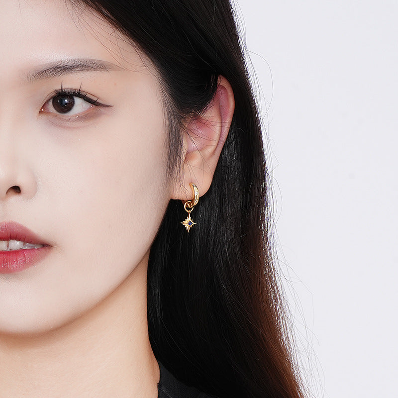Yuanfan 925 sterling silver fashionable retro sapphire earrings ins European and American star zircon earrings fashion accessories
