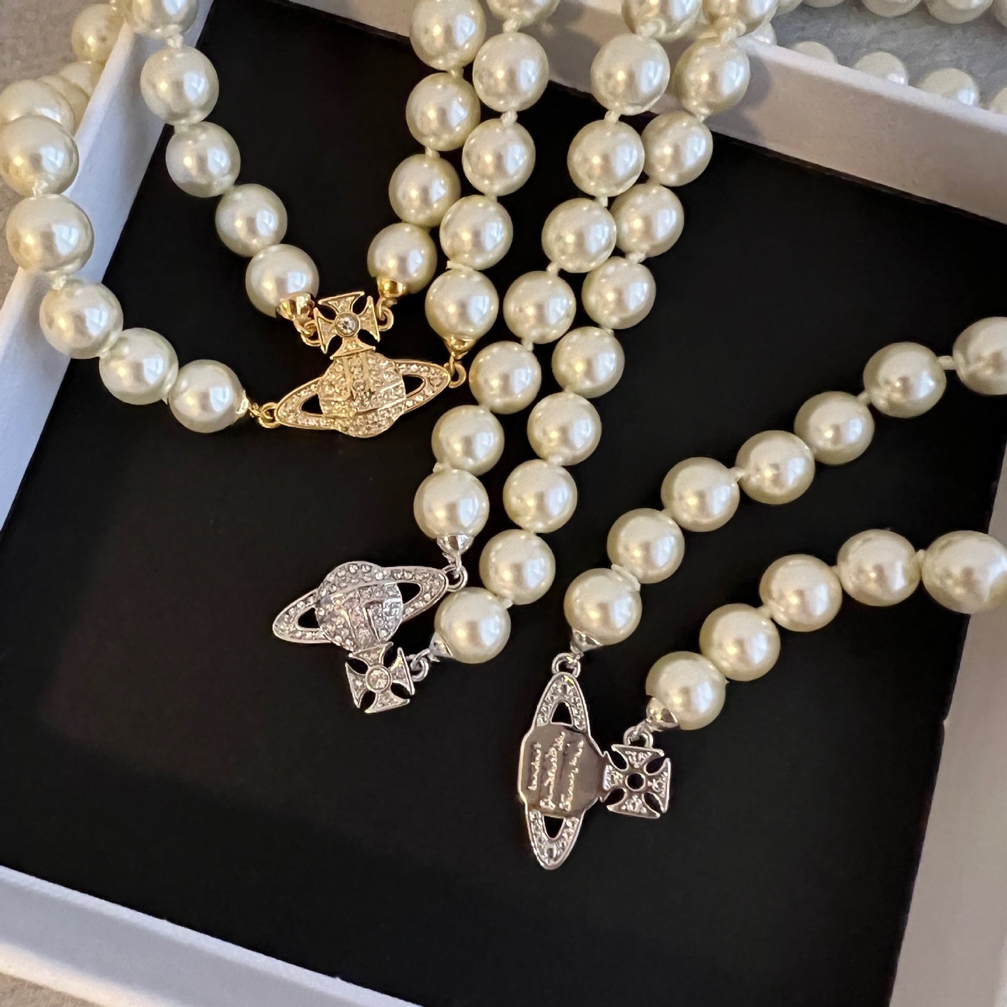 Magnet buckle double-layer pearl necklace necklace