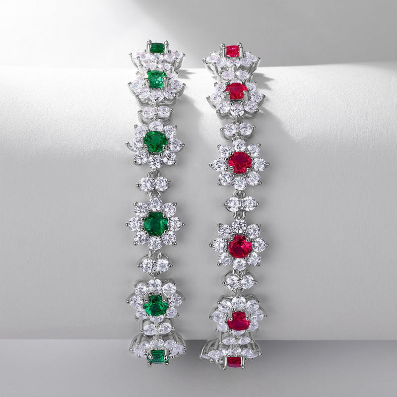 S925 pure silver full diamond cultivated emerald versatile women's bracelet trendy and versatile