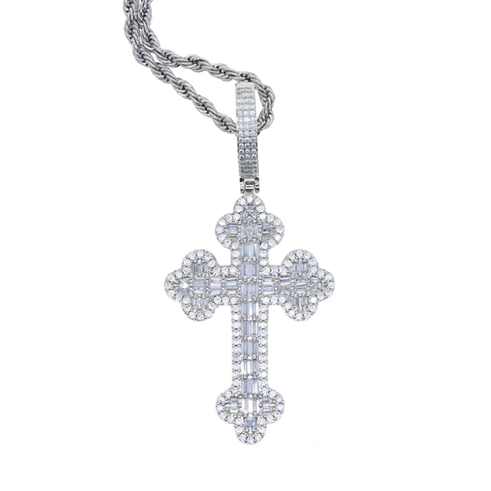Hip Hop Cloud Cross Diamond Pendant, European and American Hip Hop Necklace, Trendy Pendant