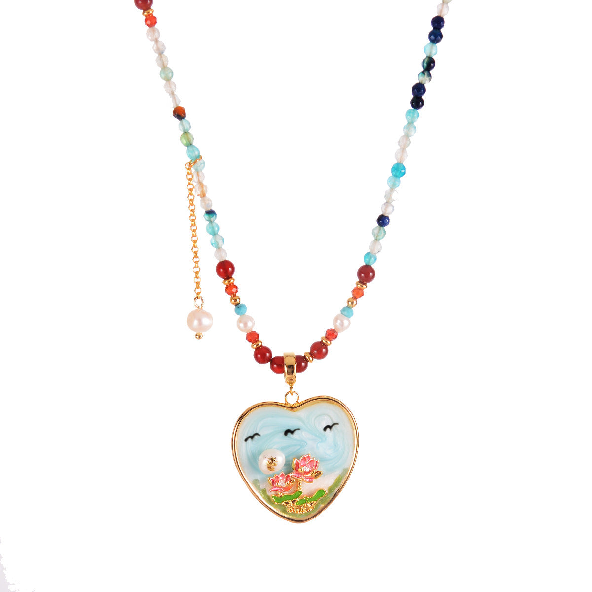 Stars and natural pearls love oil painting necklace